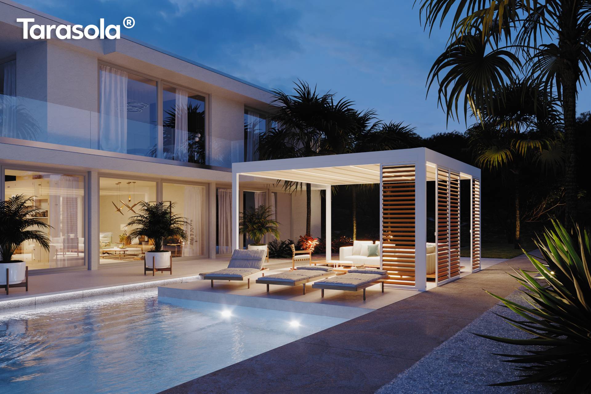 Tarasola Cubic minimalista ponyvás pergola
