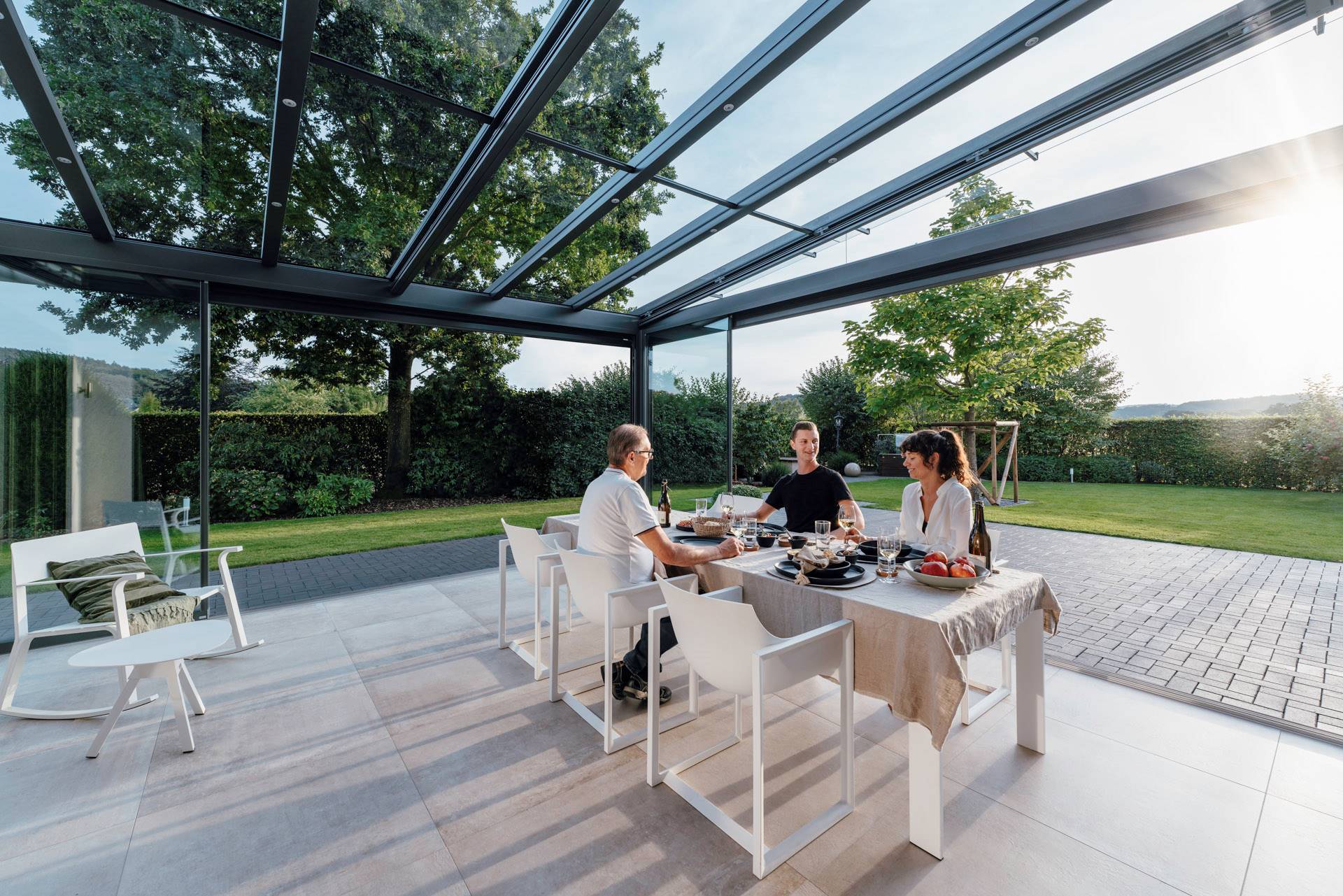 Solarlux üvegterasz, Atrium, SL20 oldalfallal